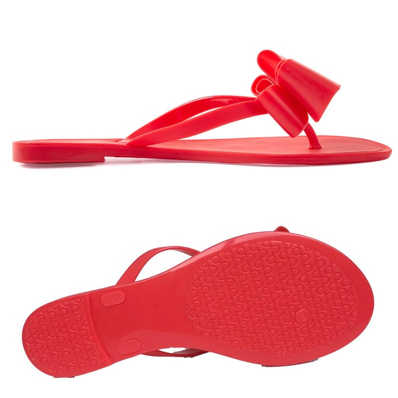 Mtzyoa Women Flip Flops Bow Flat Sandals Summer Red Size 10 Beach Jelly Cute Ladies Waterproof Rain Casual Sandals - Image 2